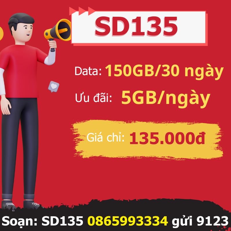 Gói SD135 Viettel - với 150GB tốc độ cao chỉ 135k